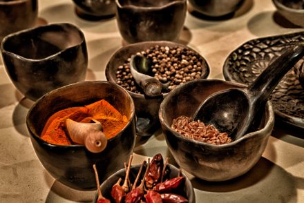 spices in ceramic bowls