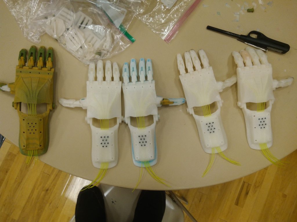 Five completed Osprey hands with spare parts